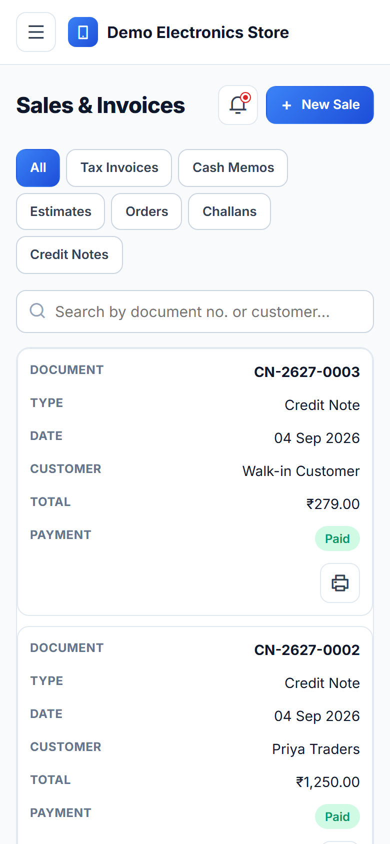 Electronics Store Billing, Warranty & Service Management Software screenshot
