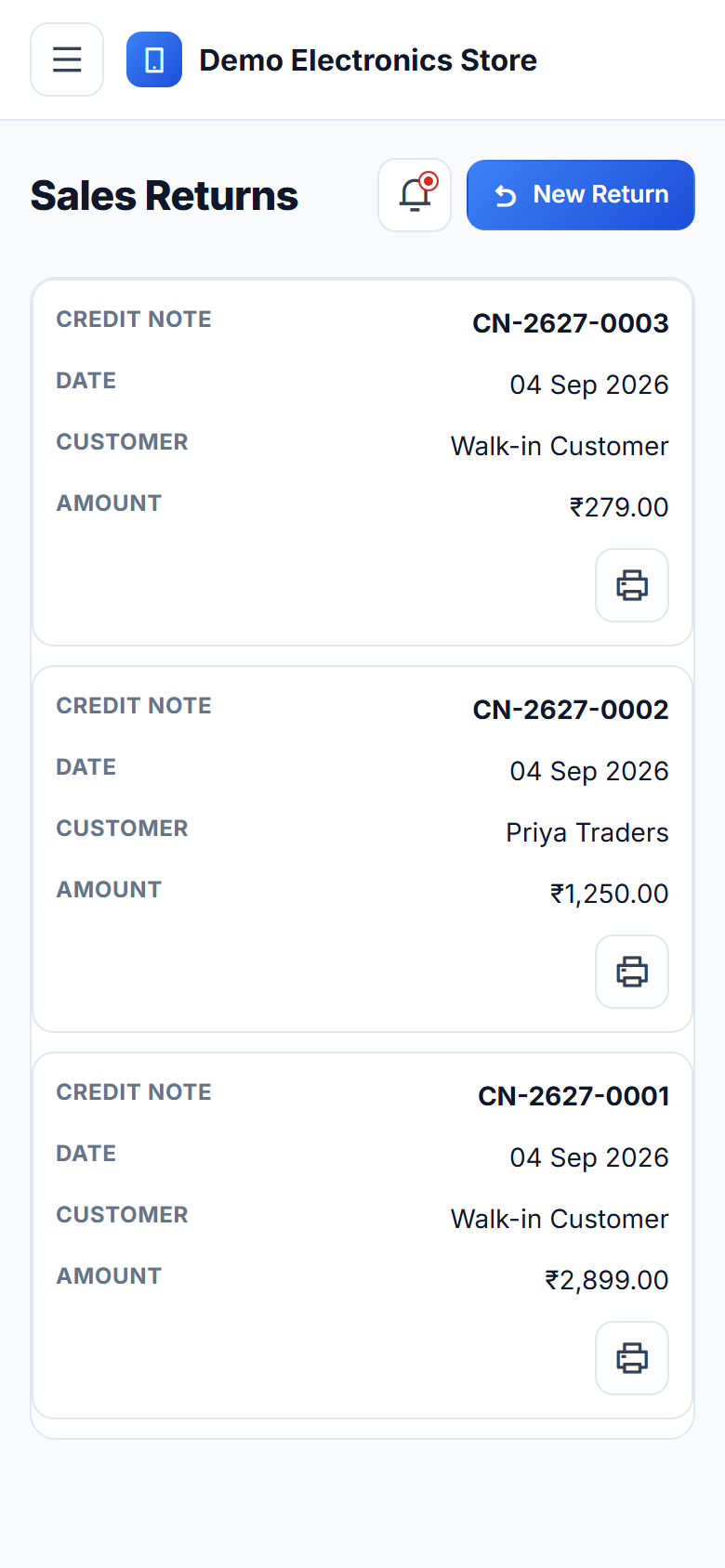 Electronics Store Billing, Warranty & Service Management Software screenshot
