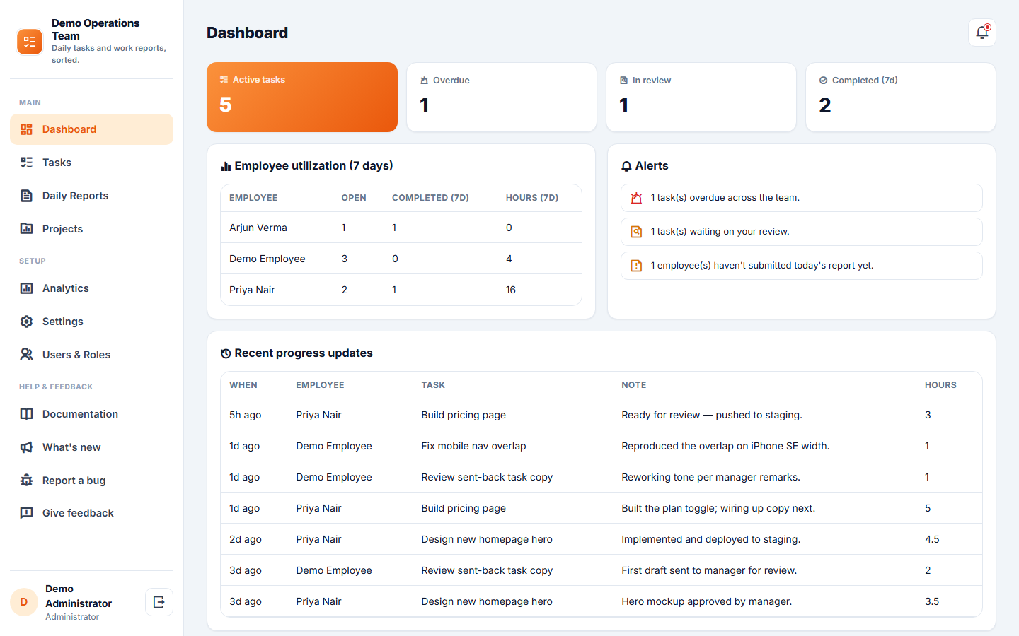 Employee Task & Daily Work Report Software screenshot