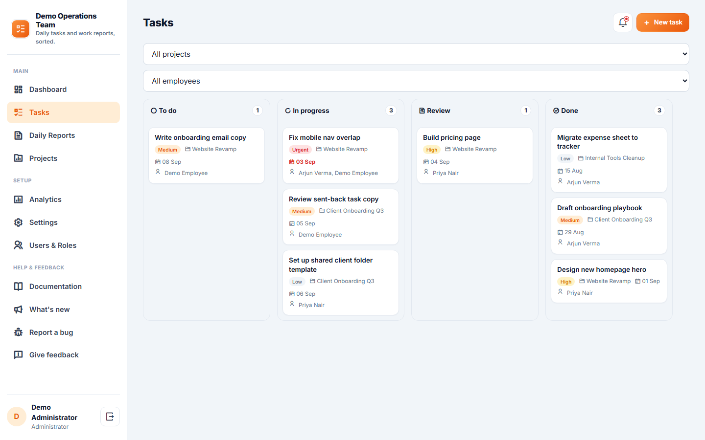 Employee Task & Daily Work Report Software screenshot