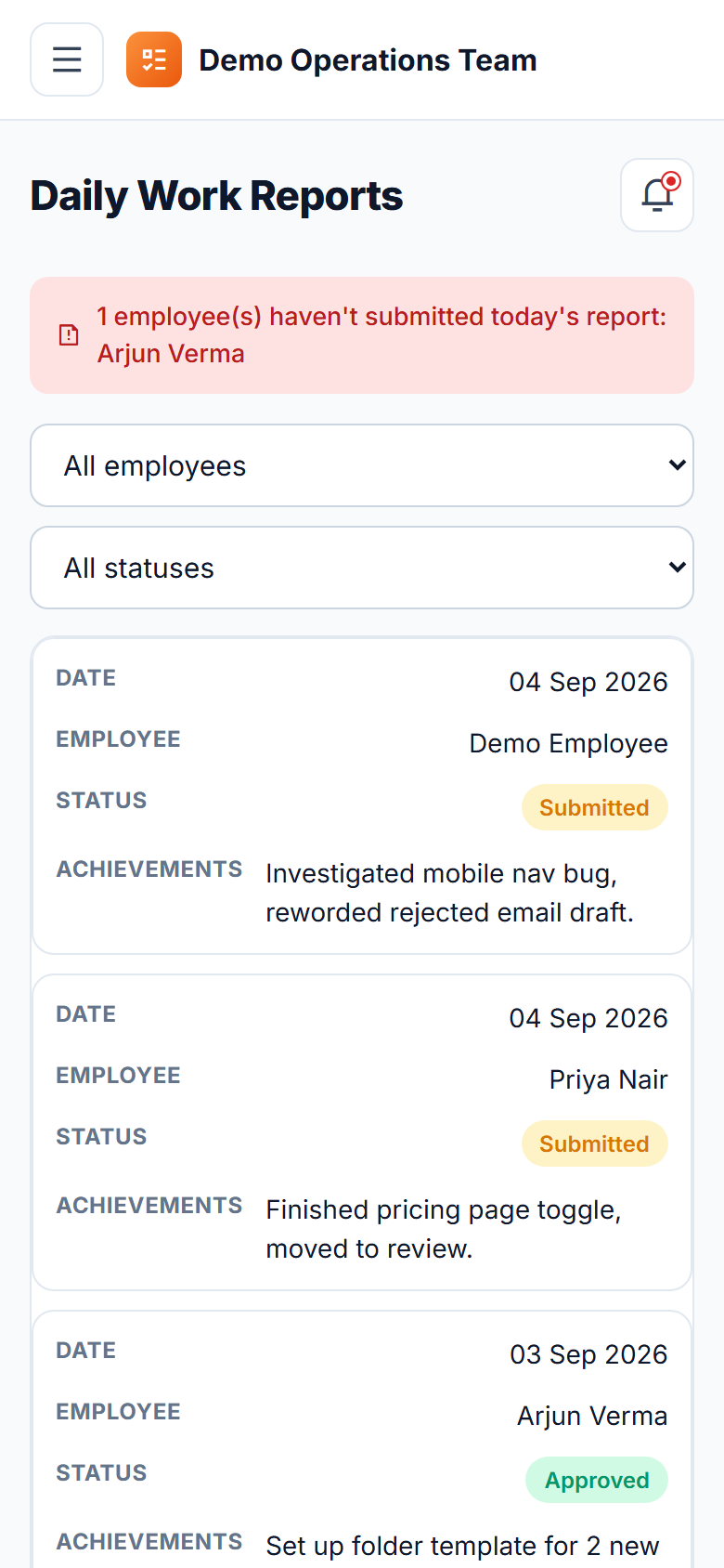 Employee Task & Daily Work Report Software screenshot