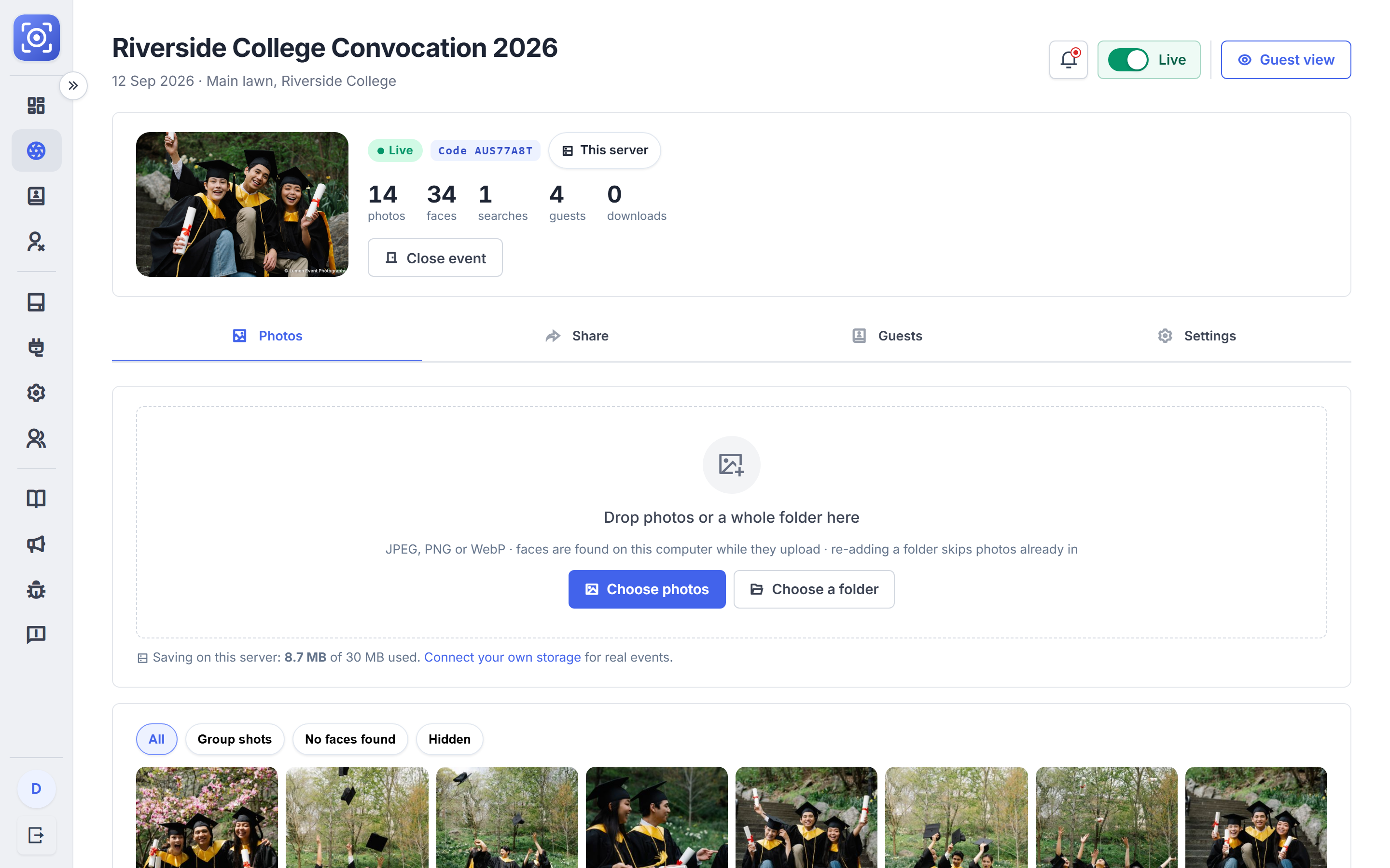 Event Photo Sharing Software with Face Recognition screenshot