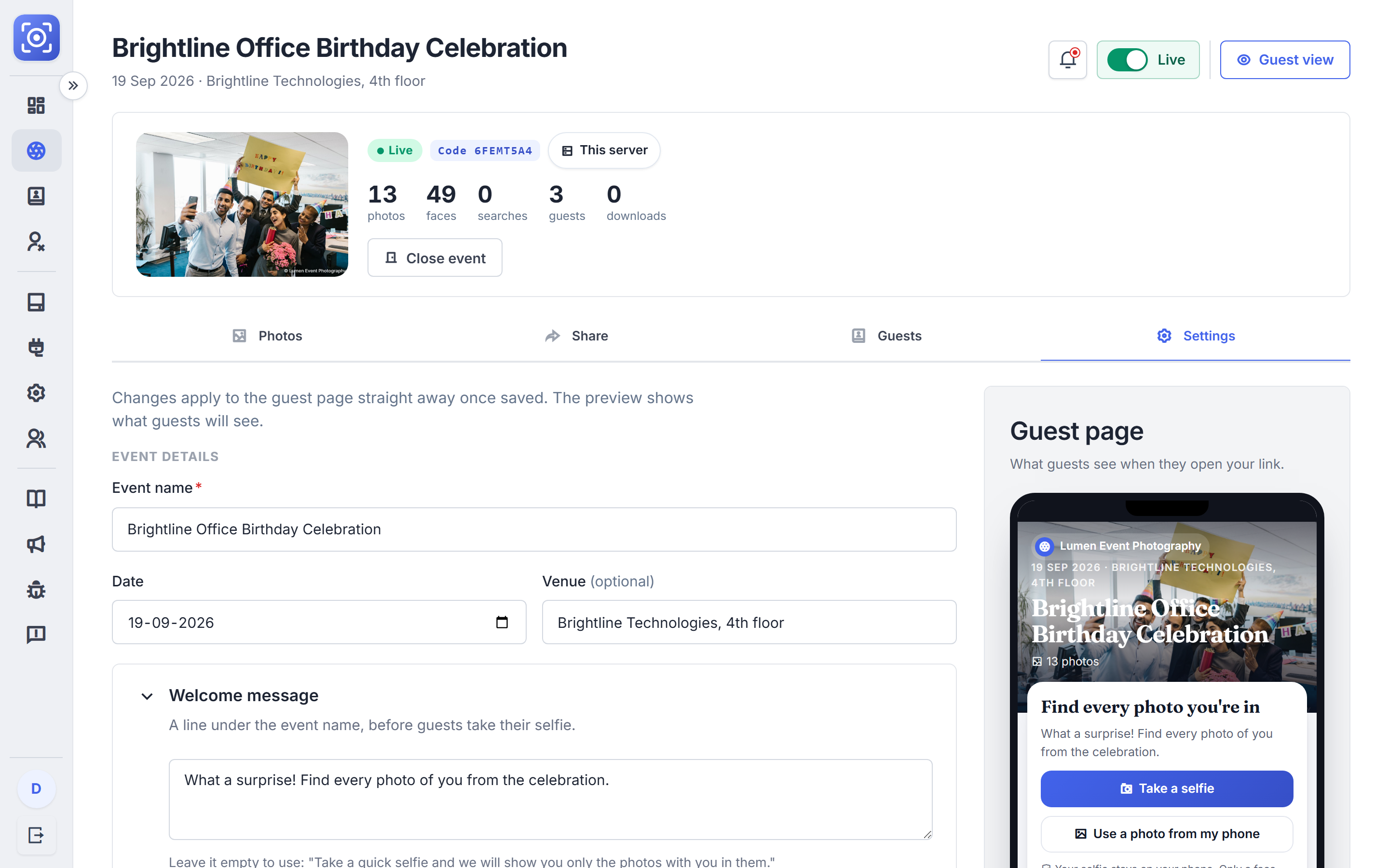 Event Photo Sharing Software with Face Recognition screenshot