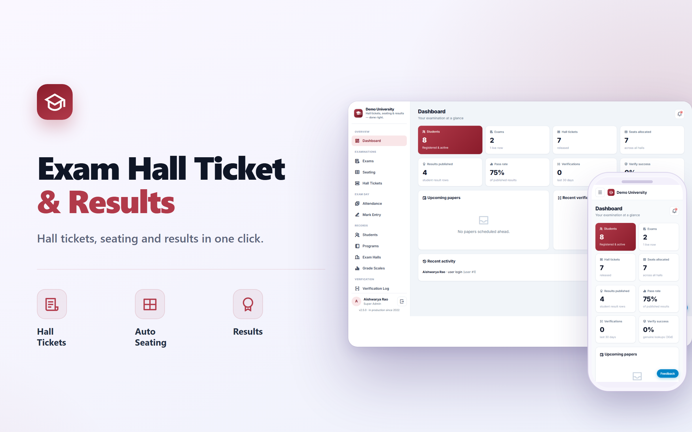 Exam Hall Ticket & Result Management System
