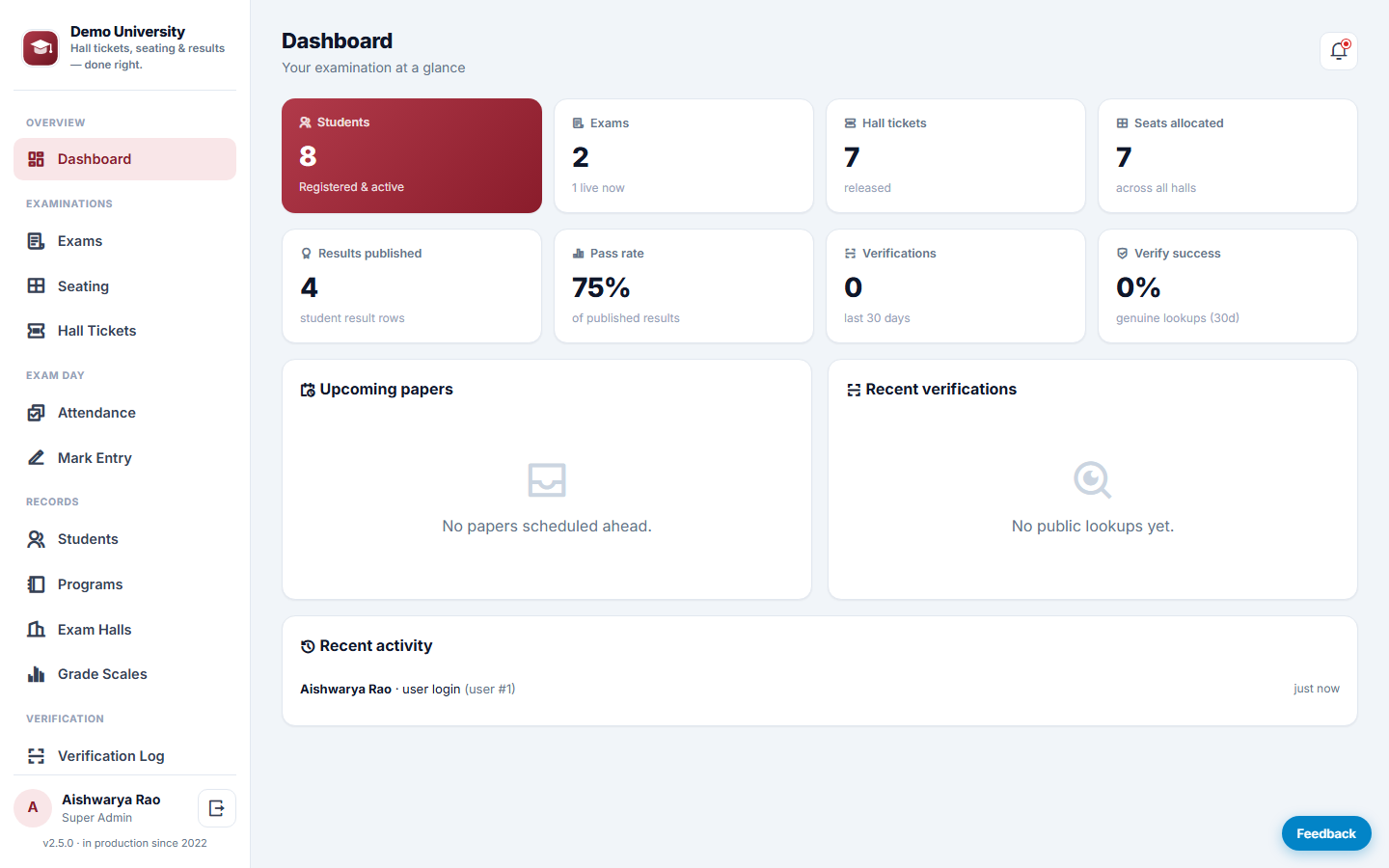 Exam Hall Ticket & Result Management System screenshot
