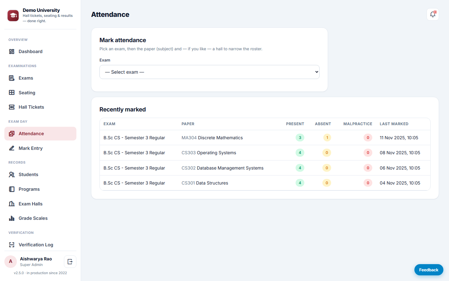 Exam Hall Ticket & Result Management System screenshot