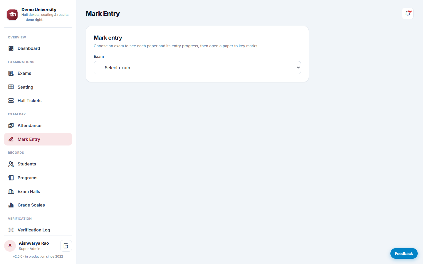 Exam Hall Ticket & Result Management System screenshot