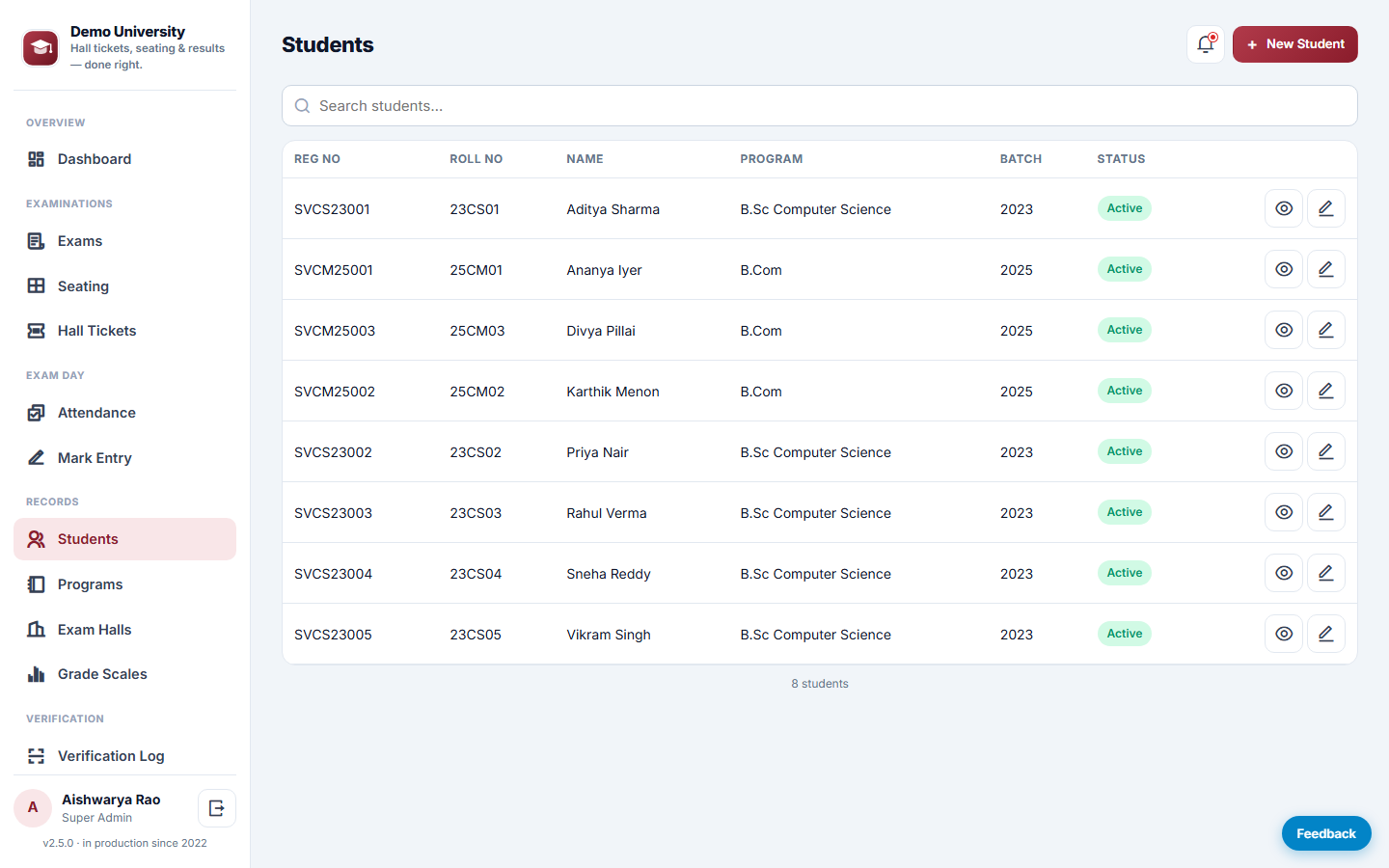 Exam Hall Ticket & Result Management System screenshot