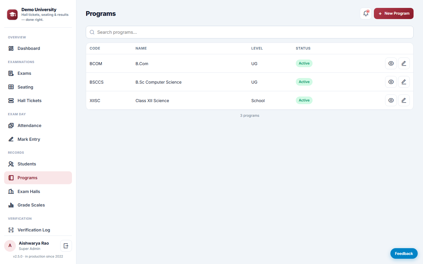 Exam Hall Ticket & Result Management System screenshot