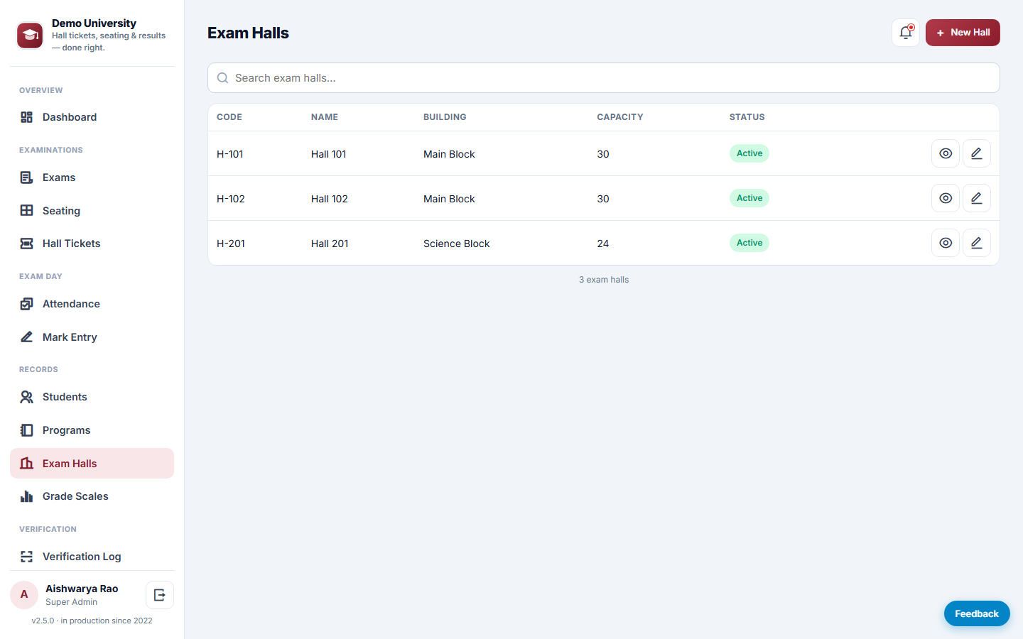 Exam Hall Ticket & Result Management System screenshot