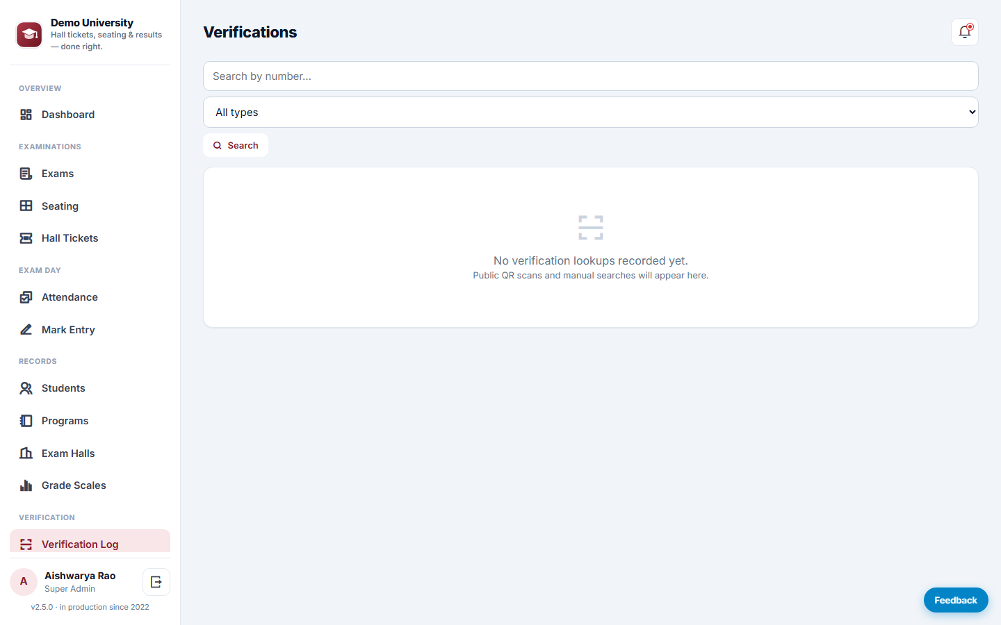 Exam Hall Ticket & Result Management System screenshot
