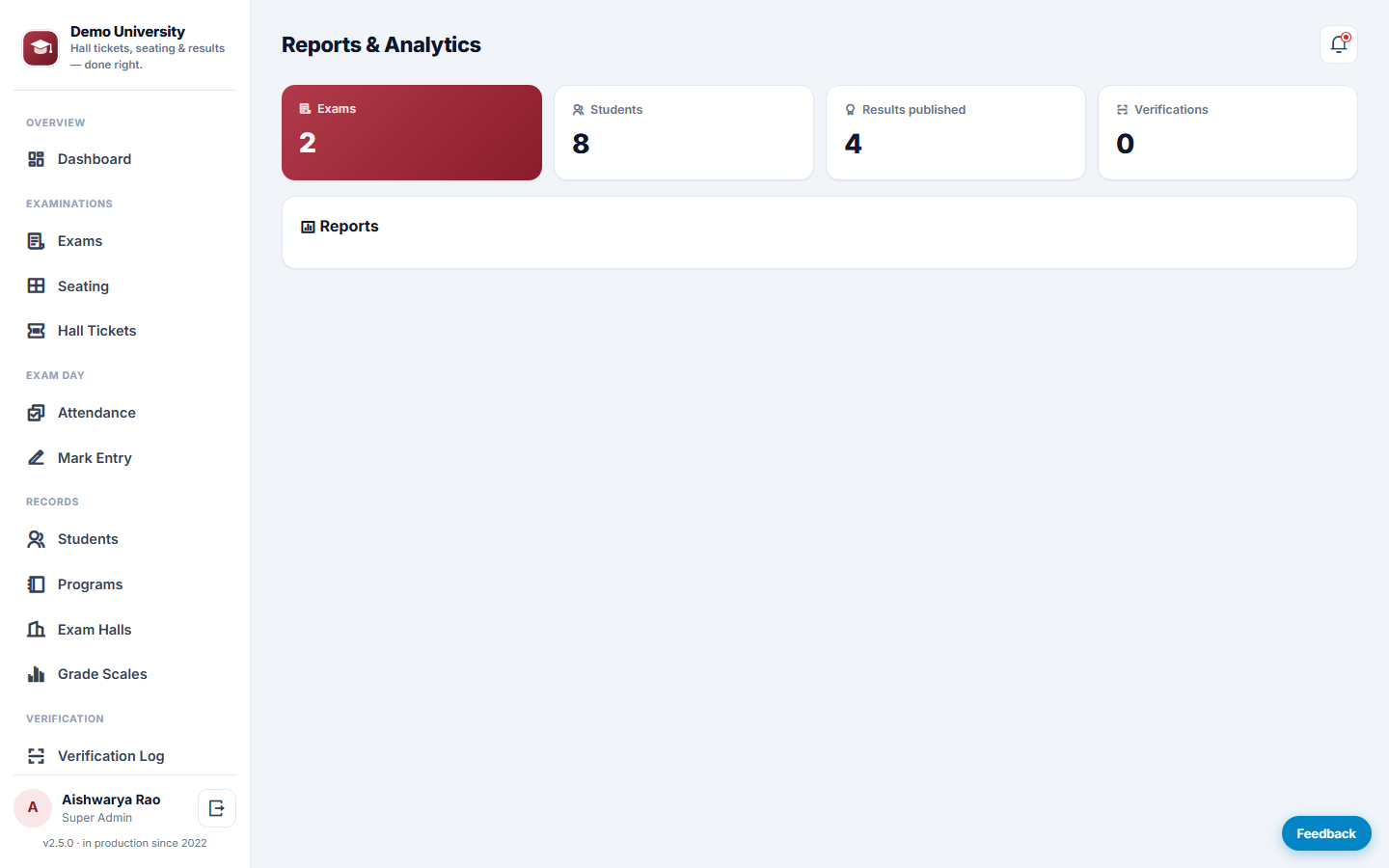 Exam Hall Ticket & Result Management System screenshot