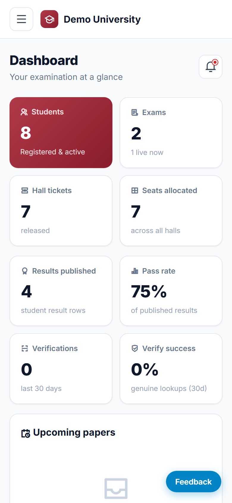 Exam Hall Ticket & Result Management System screenshot
