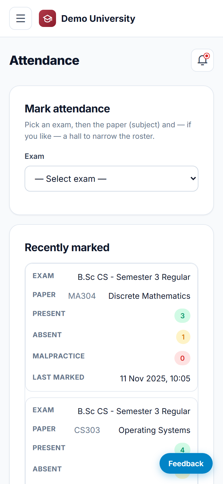 Exam Hall Ticket & Result Management System screenshot