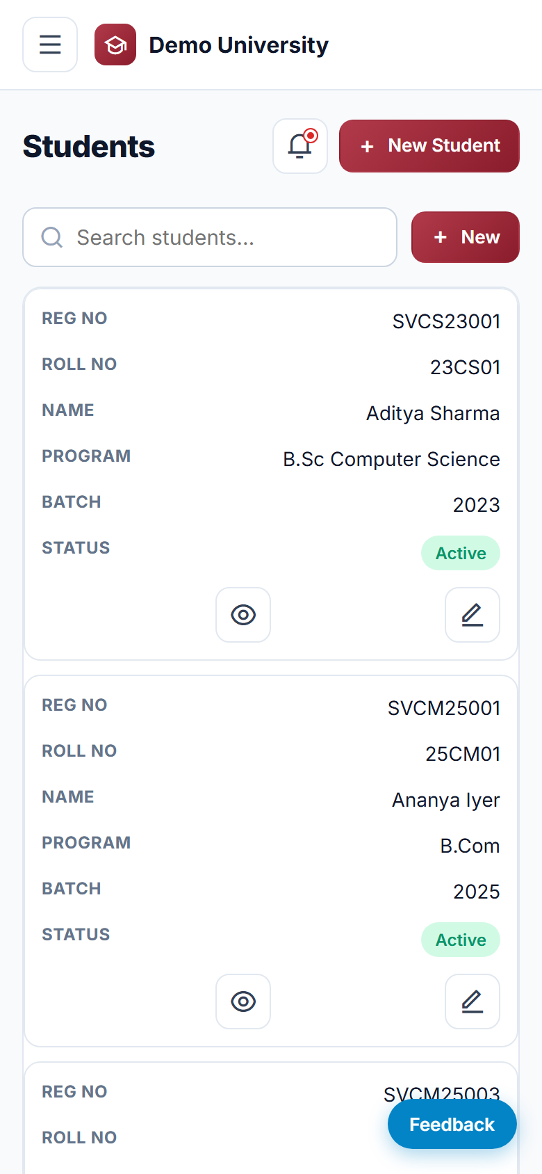 Exam Hall Ticket & Result Management System screenshot