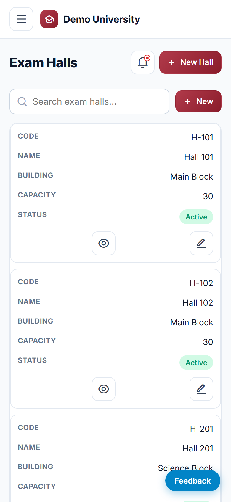 Exam Hall Ticket & Result Management System screenshot