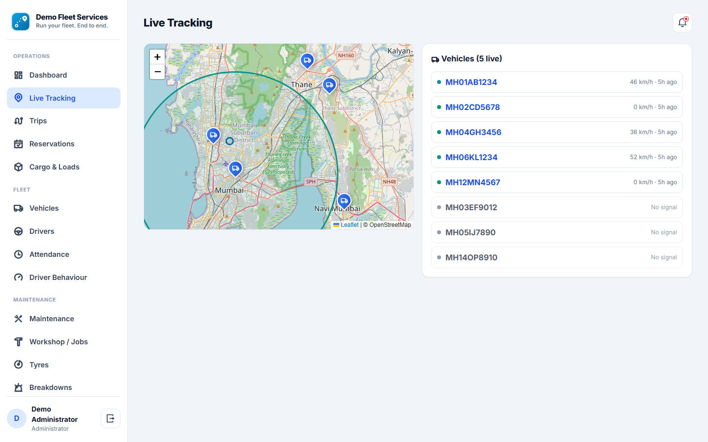 Vehicle Fleet Management System screenshot