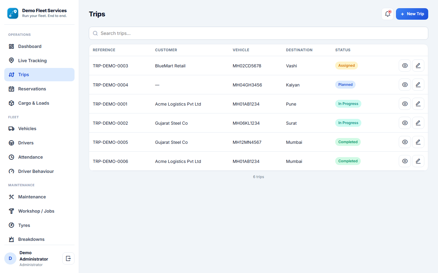Vehicle Fleet Management System screenshot