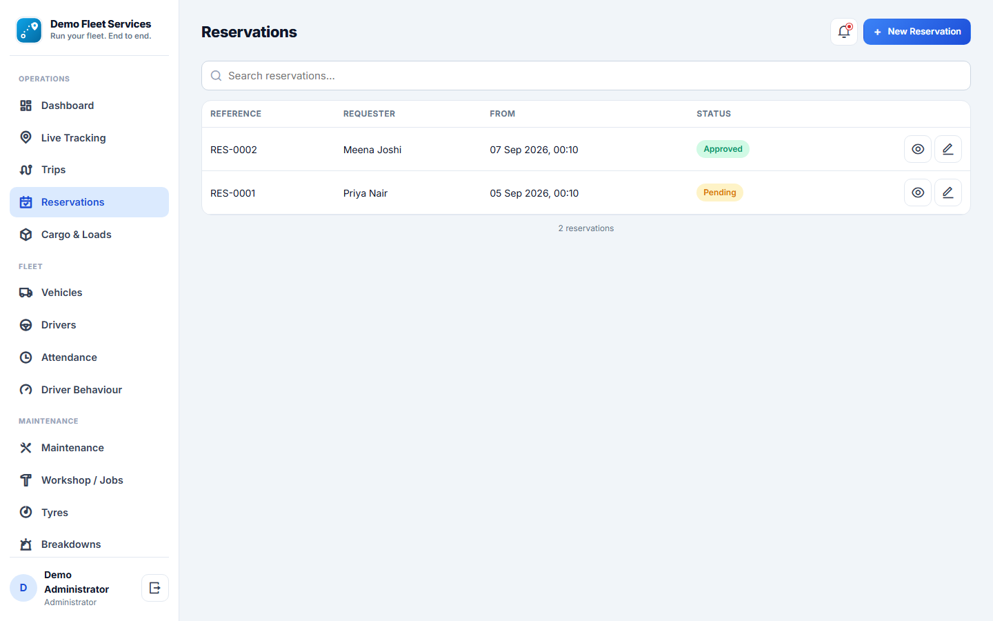 Vehicle Fleet Management System screenshot