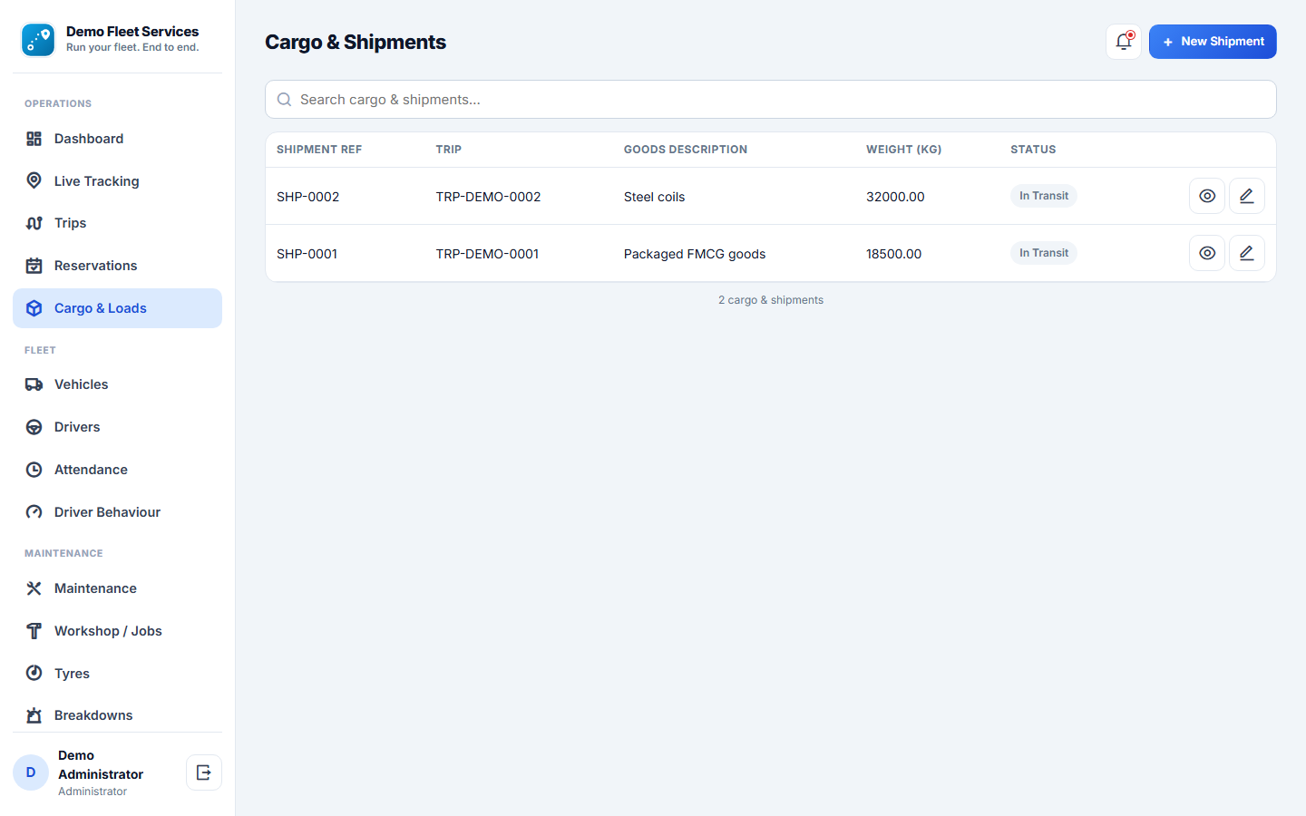 Vehicle Fleet Management System screenshot