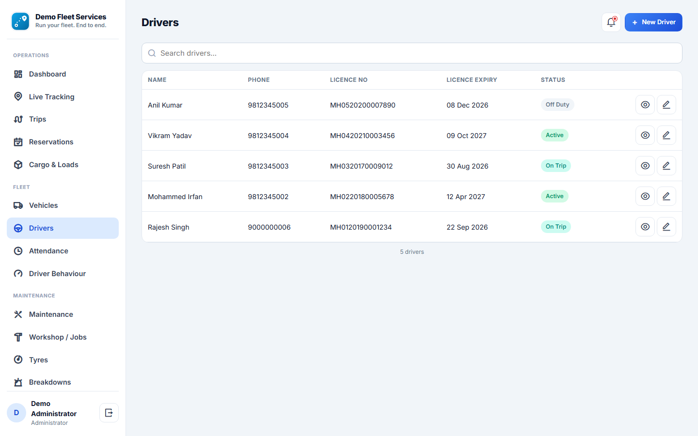 Vehicle Fleet Management System screenshot