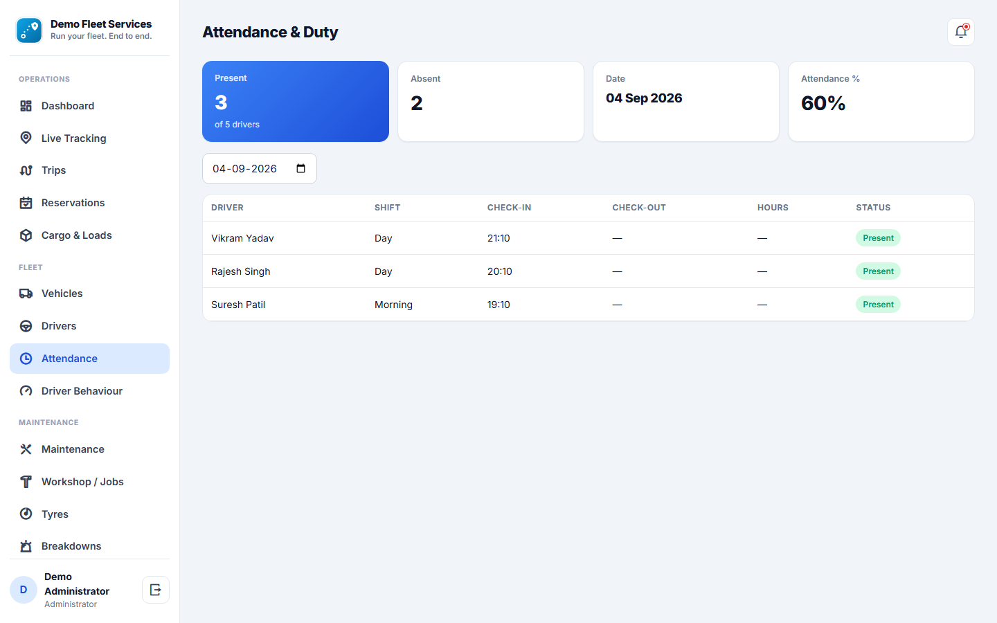 Vehicle Fleet Management System screenshot