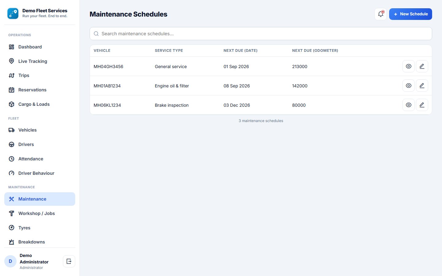 Vehicle Fleet Management System screenshot