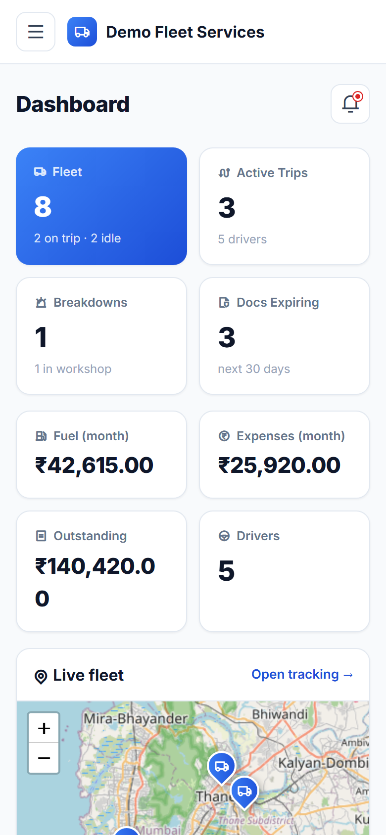 Vehicle Fleet Management System screenshot