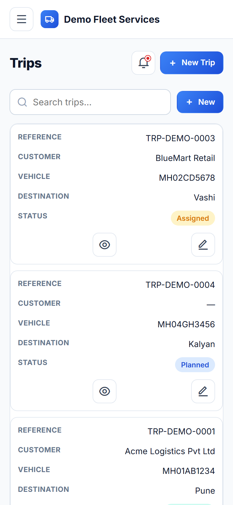 Vehicle Fleet Management System screenshot