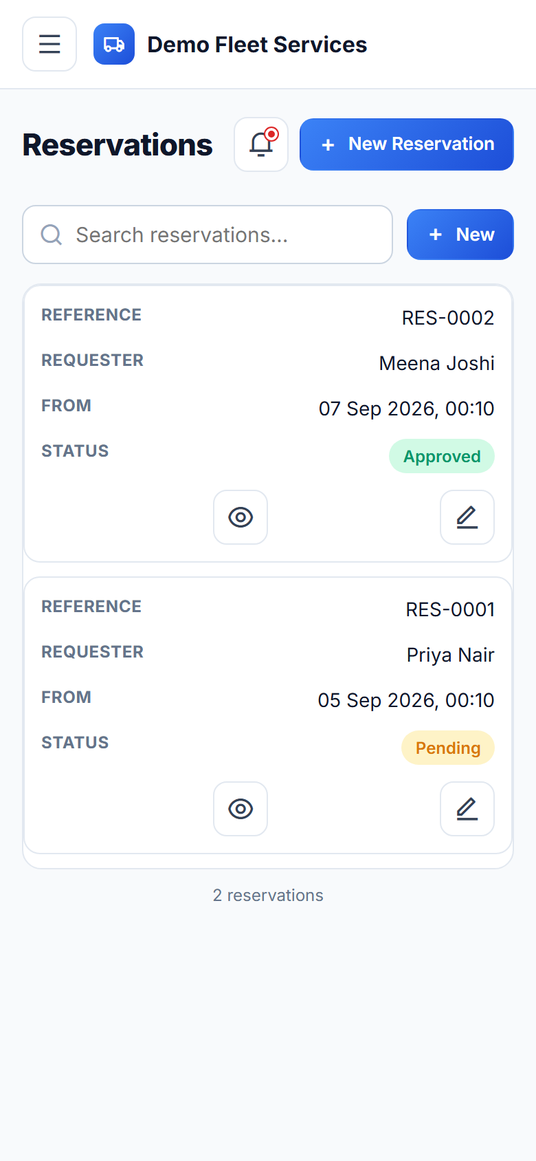 Vehicle Fleet Management System screenshot