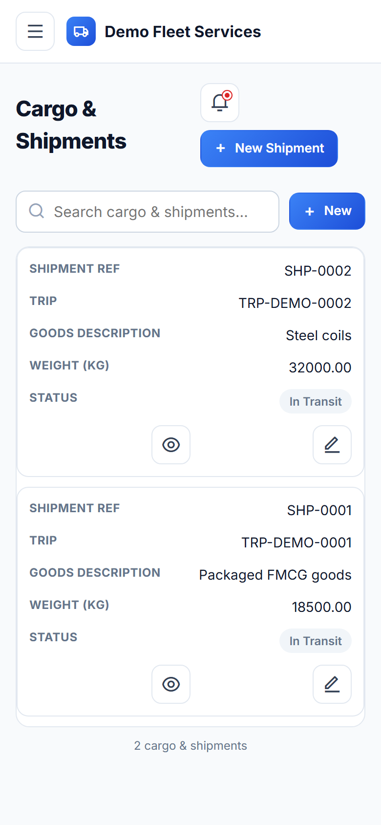 Vehicle Fleet Management System screenshot