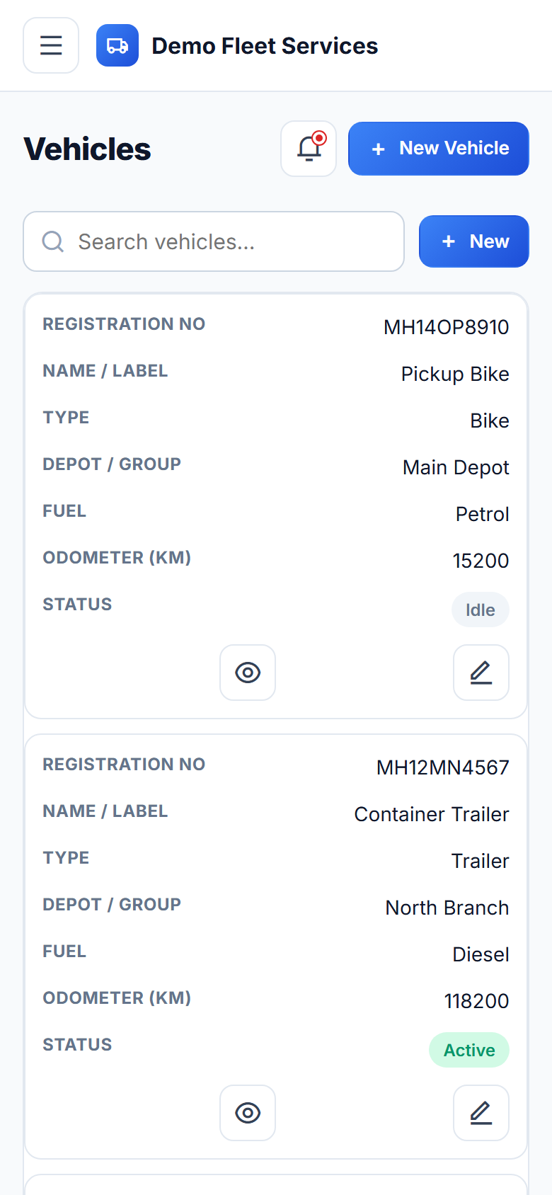 Vehicle Fleet Management System screenshot