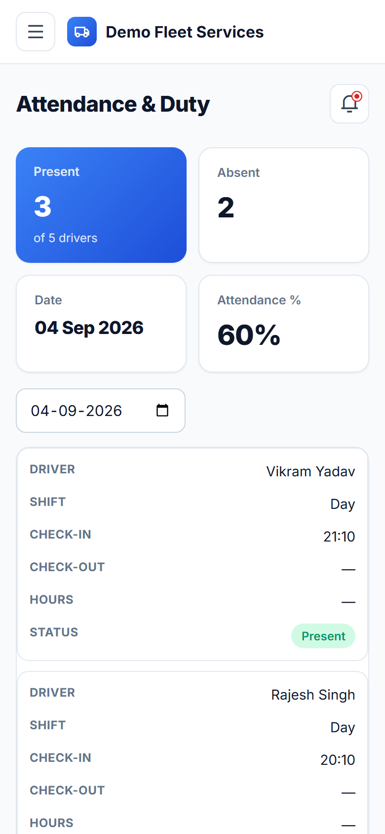 Vehicle Fleet Management System screenshot