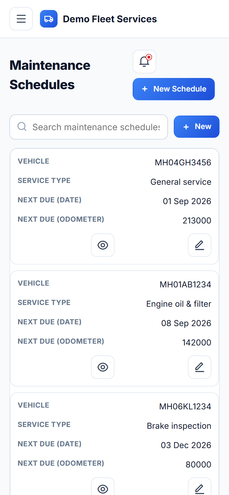 Vehicle Fleet Management System screenshot