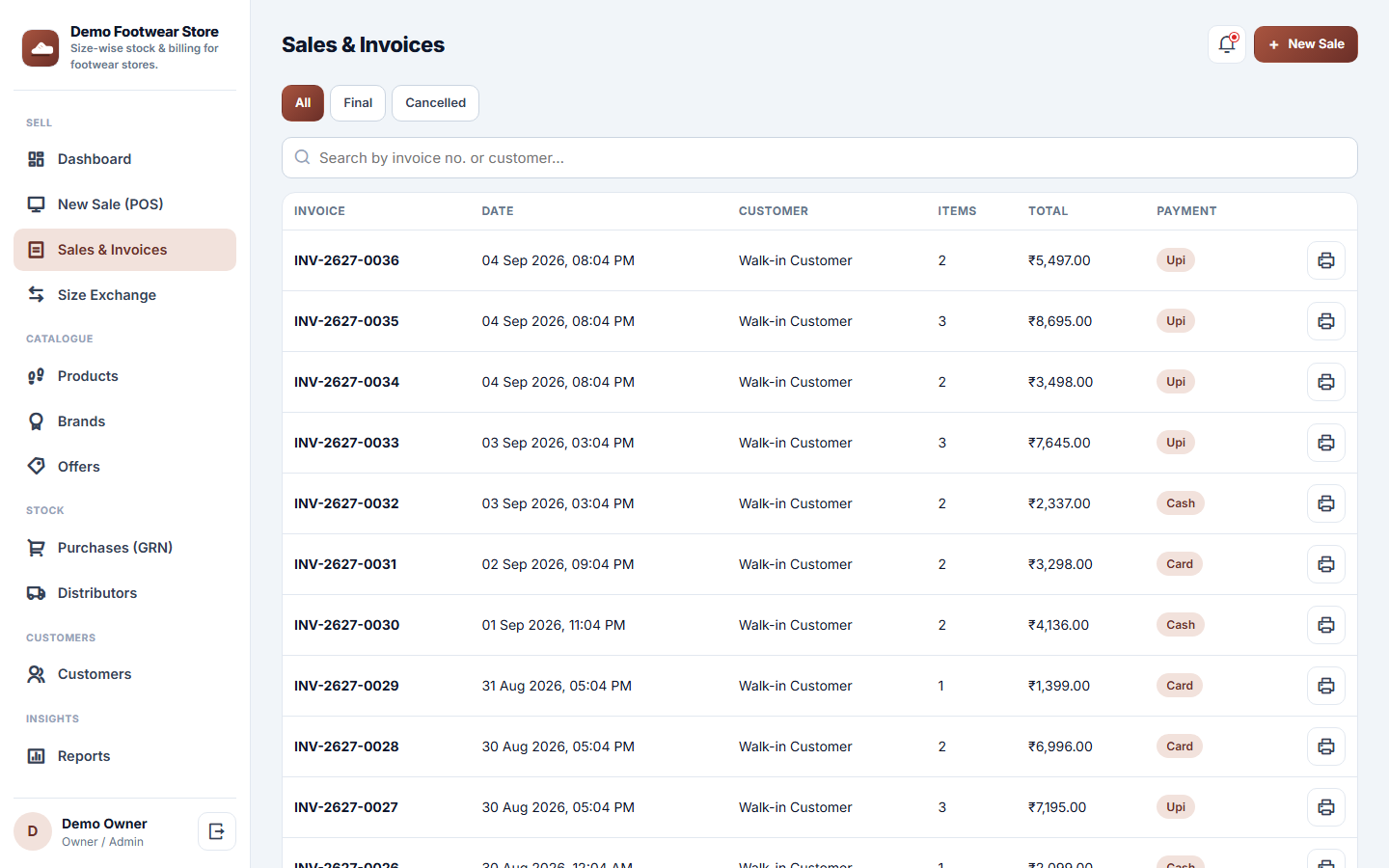 Footwear Store Size-wise Stock & Billing Software screenshot