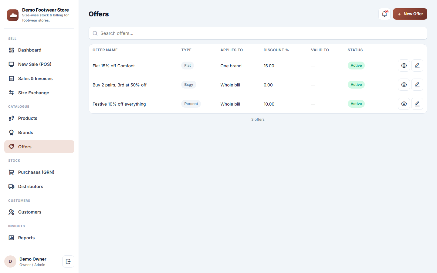 Footwear Store Size-wise Stock & Billing Software screenshot