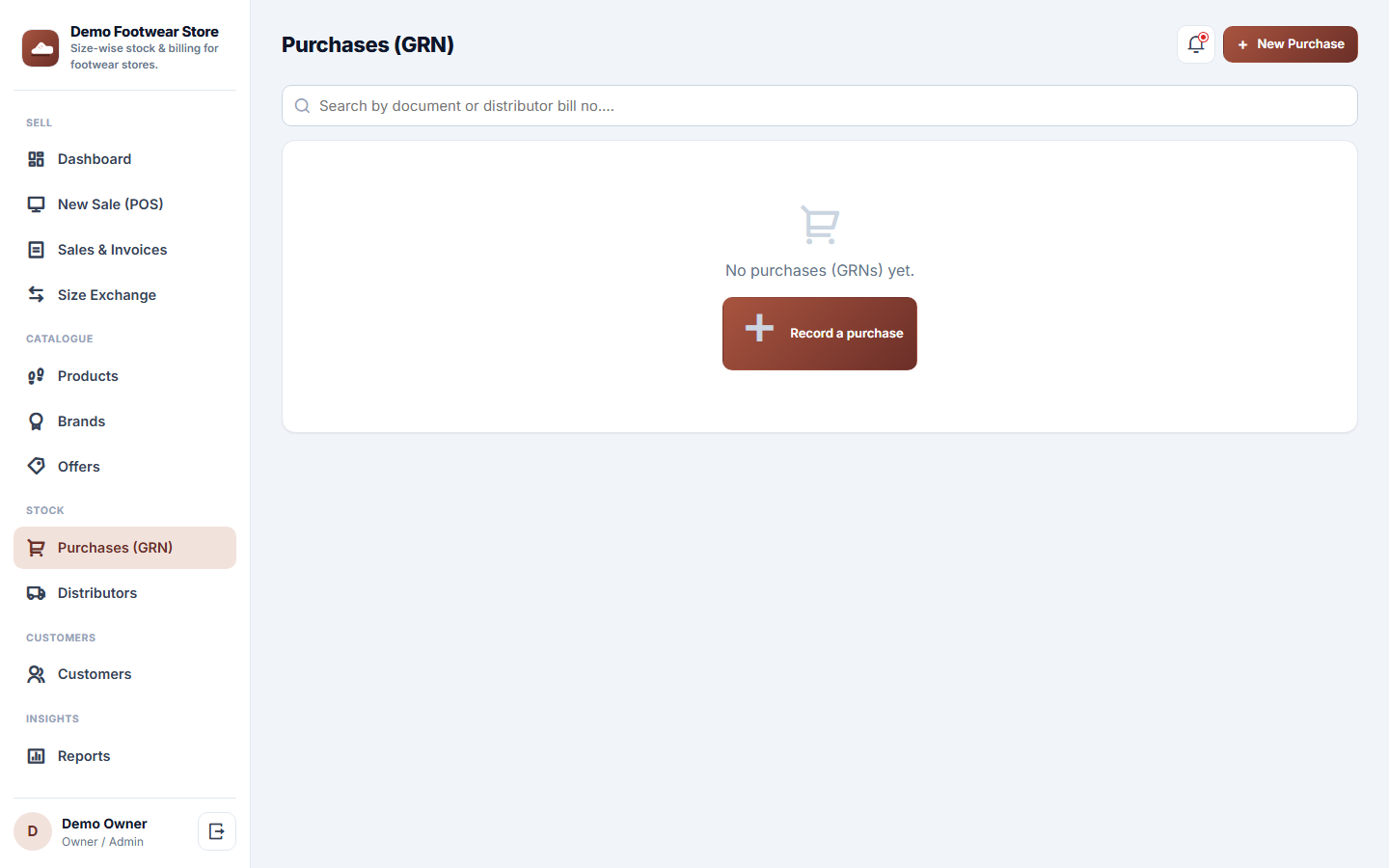 Footwear Store Size-wise Stock & Billing Software screenshot