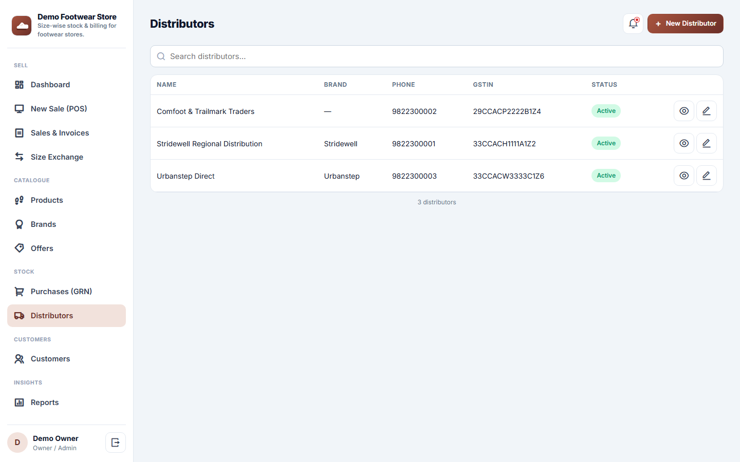 Footwear Store Size-wise Stock & Billing Software screenshot