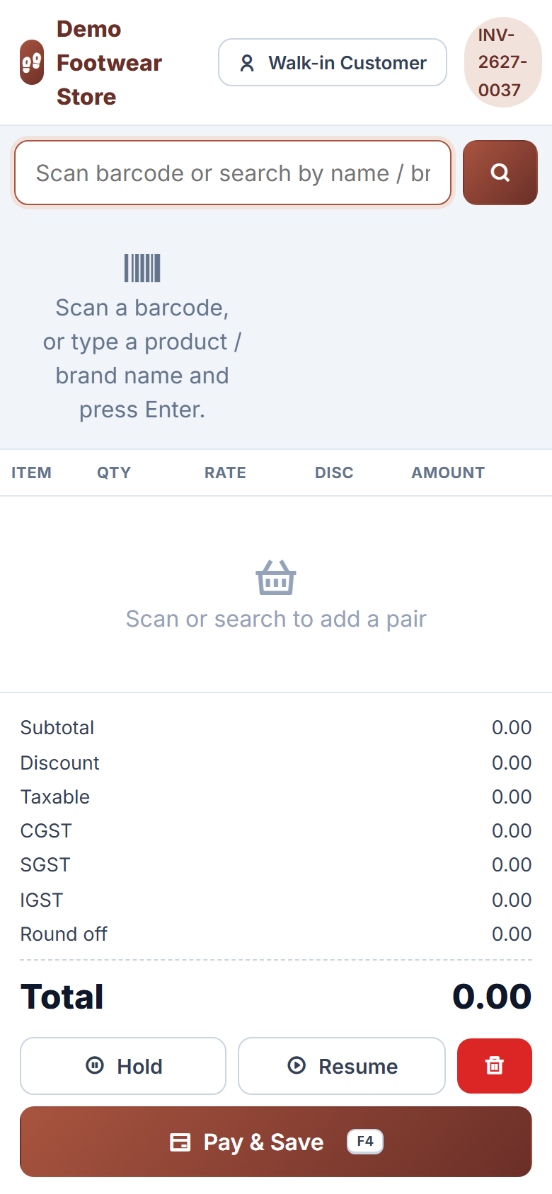 Footwear Store Size-wise Stock & Billing Software screenshot