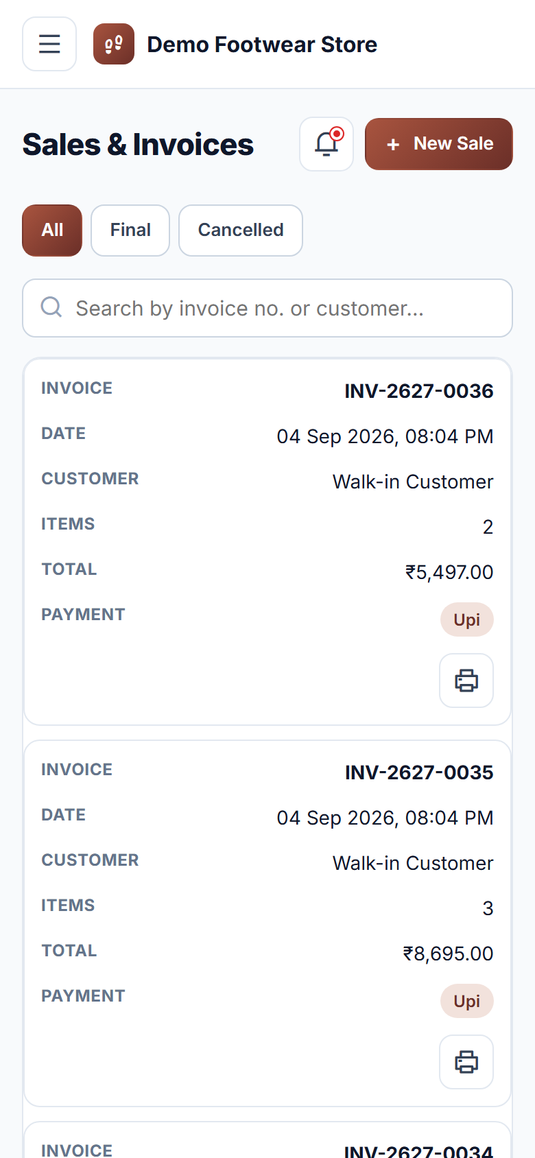 Footwear Store Size-wise Stock & Billing Software screenshot