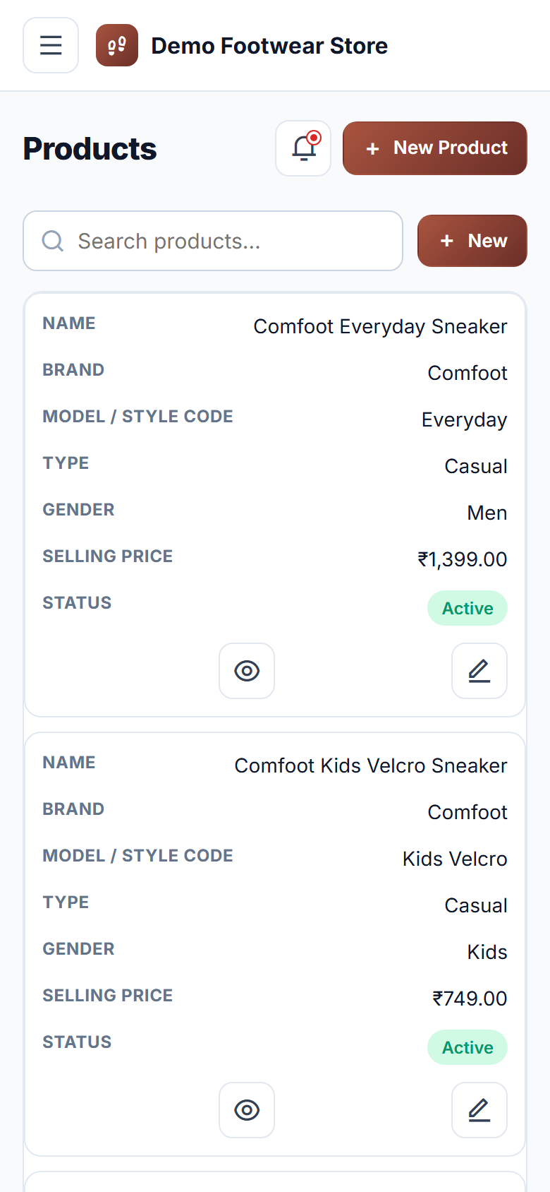 Footwear Store Size-wise Stock & Billing Software screenshot