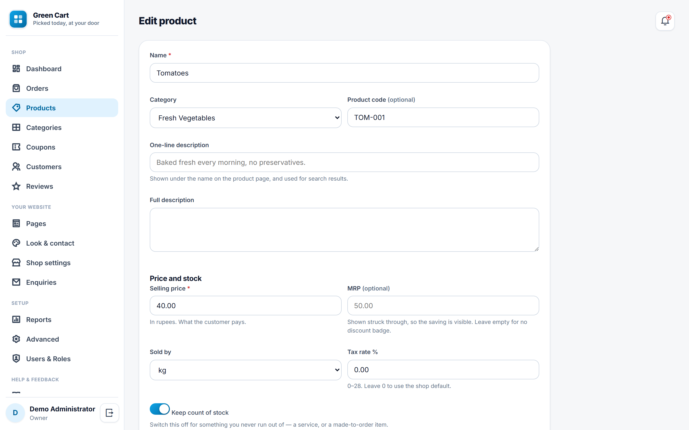 Fruits and Vegetables Online Store Software screenshot