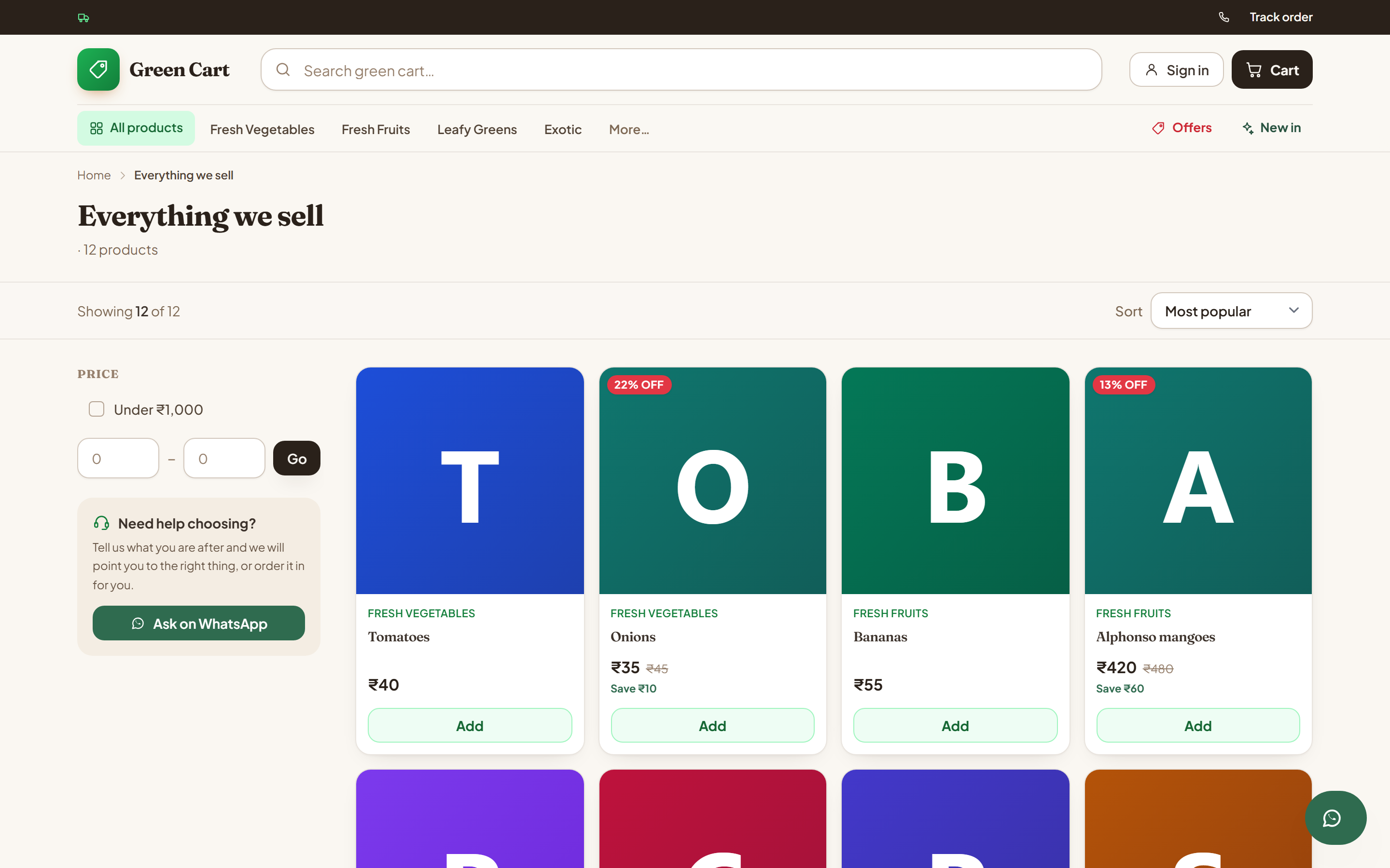 Fruits and Vegetables Online Store Software screenshot