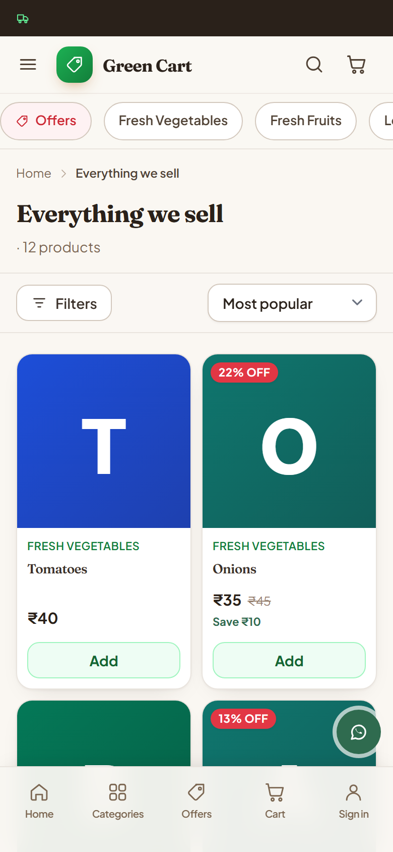 Fruits and Vegetables Online Store Software screenshot