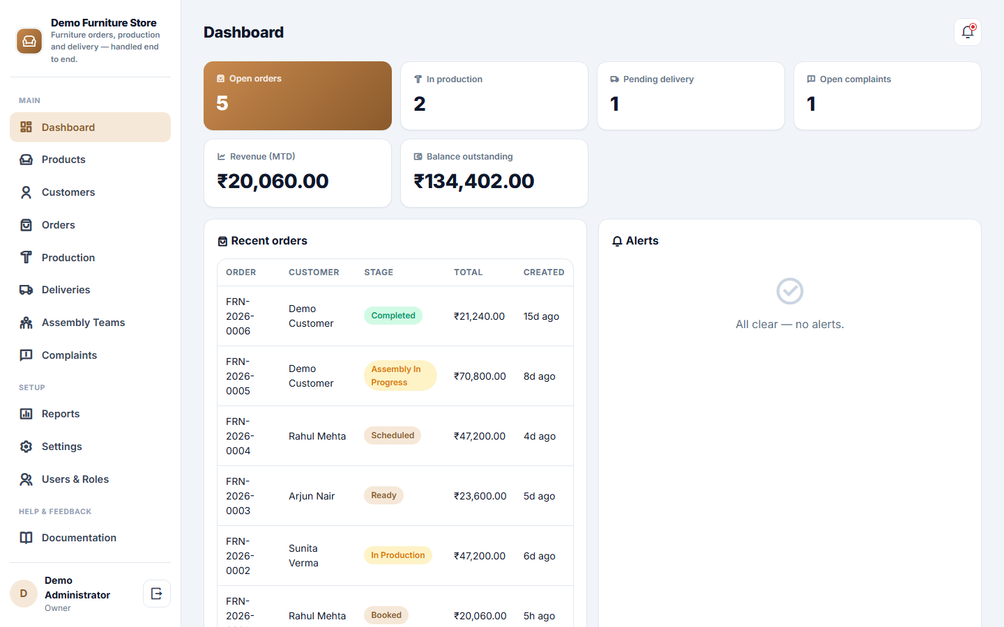 Furniture Store Order, Production and Delivery Management Software screenshot