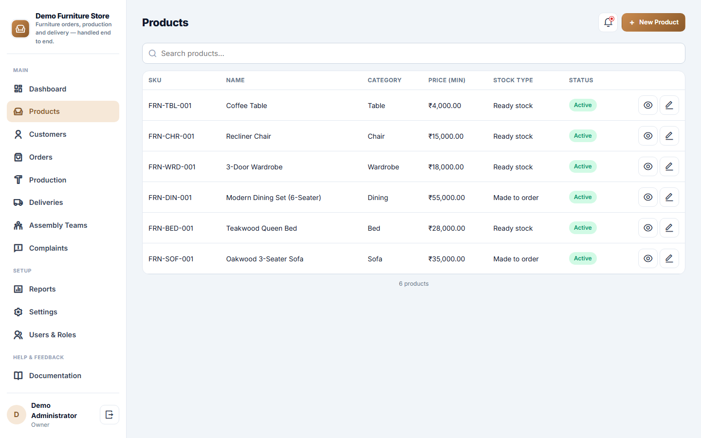 Furniture Store Order, Production and Delivery Management Software screenshot
