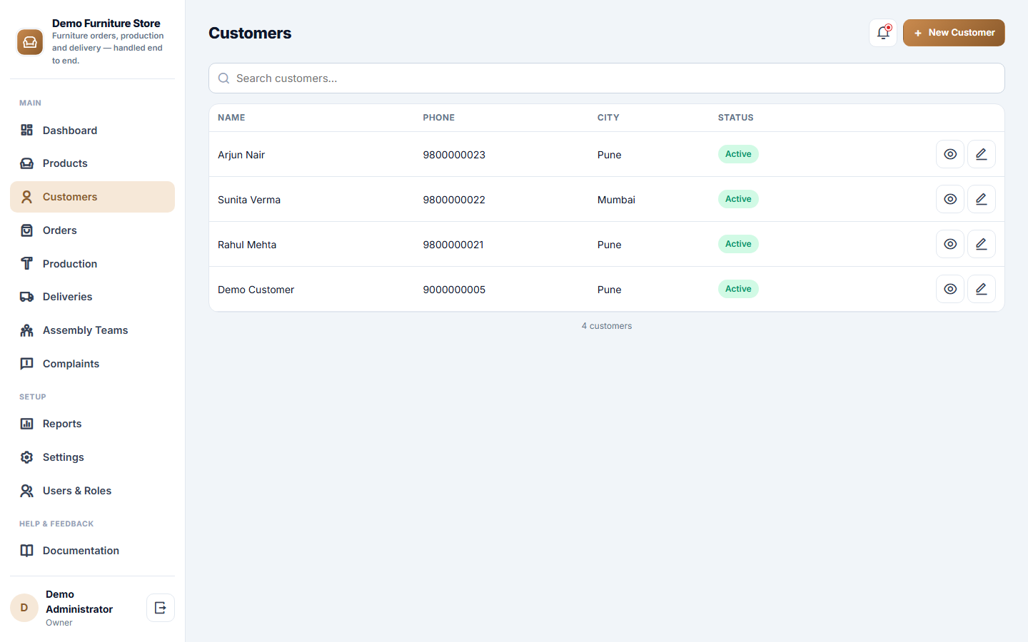 Furniture Store Order, Production and Delivery Management Software screenshot