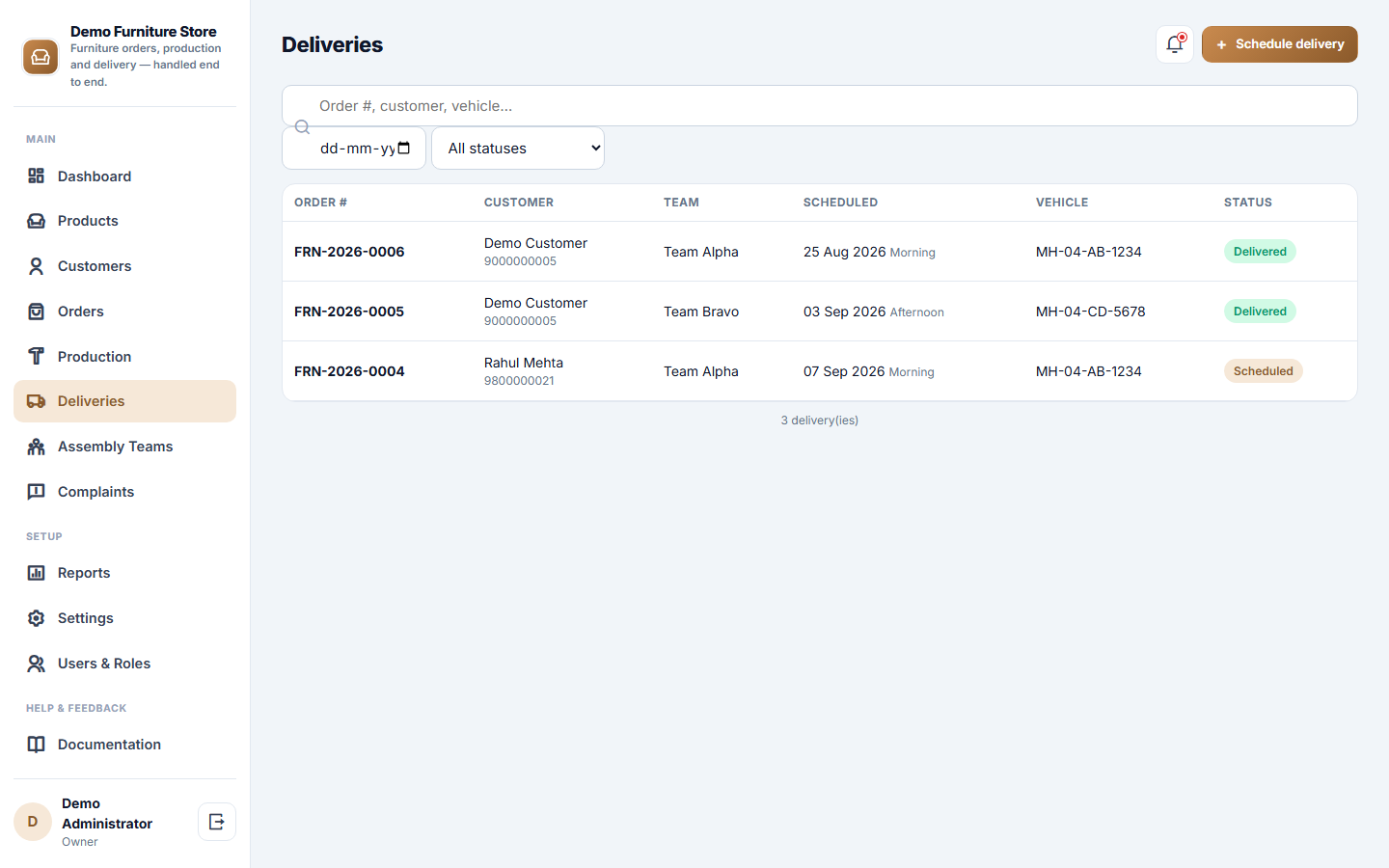 Furniture Store Order, Production and Delivery Management Software screenshot