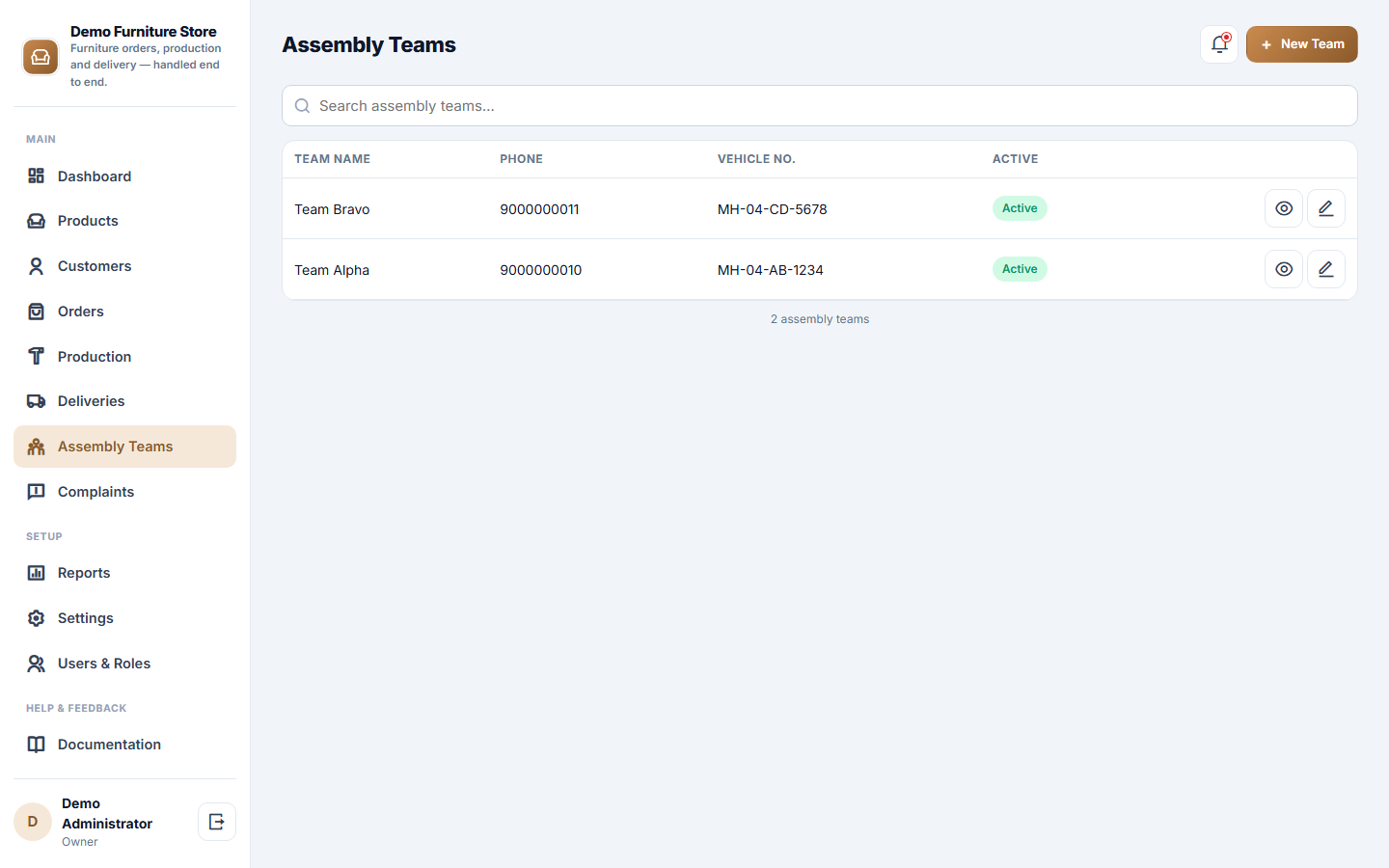 Furniture Store Order, Production and Delivery Management Software screenshot