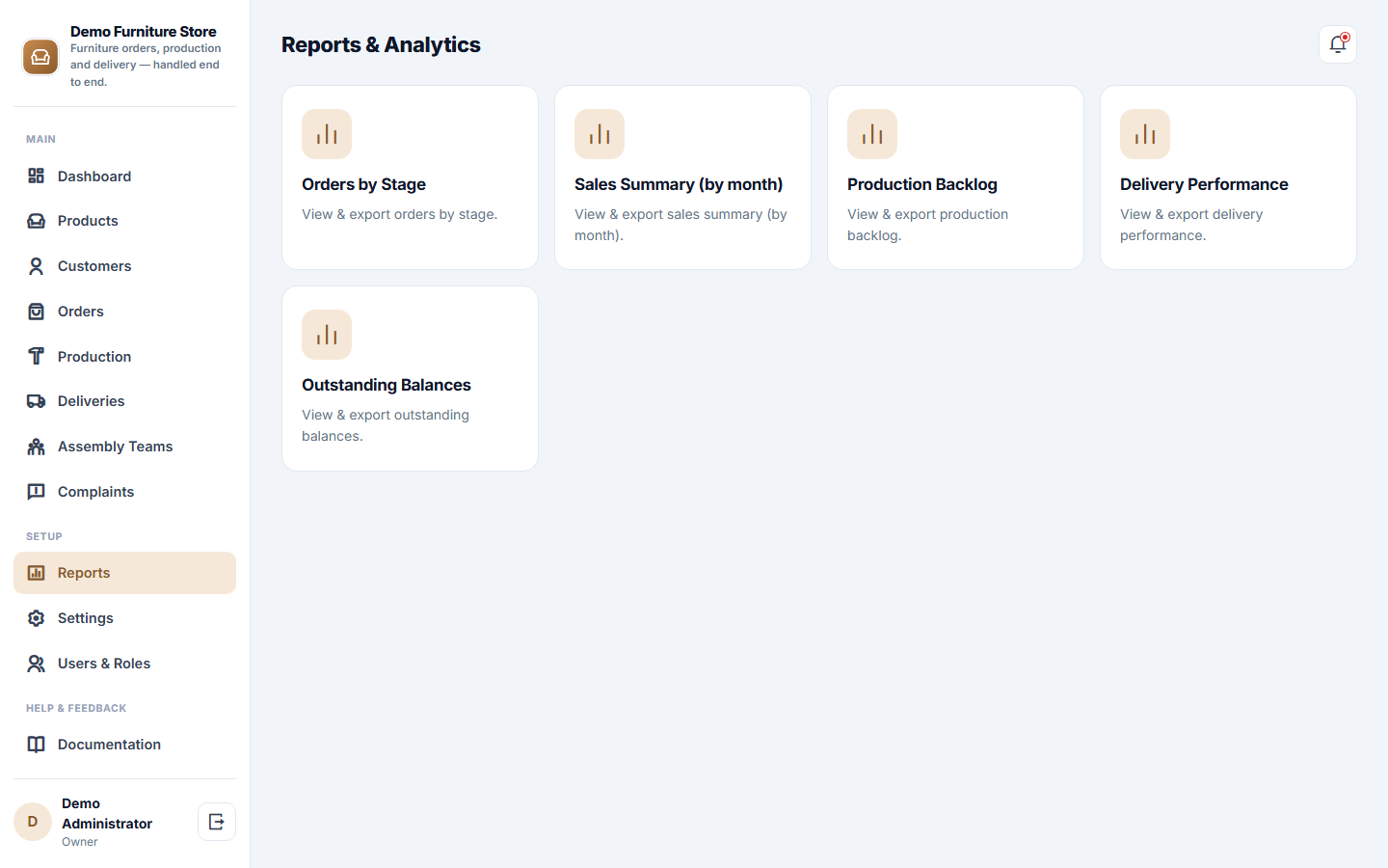 Furniture Store Order, Production and Delivery Management Software screenshot